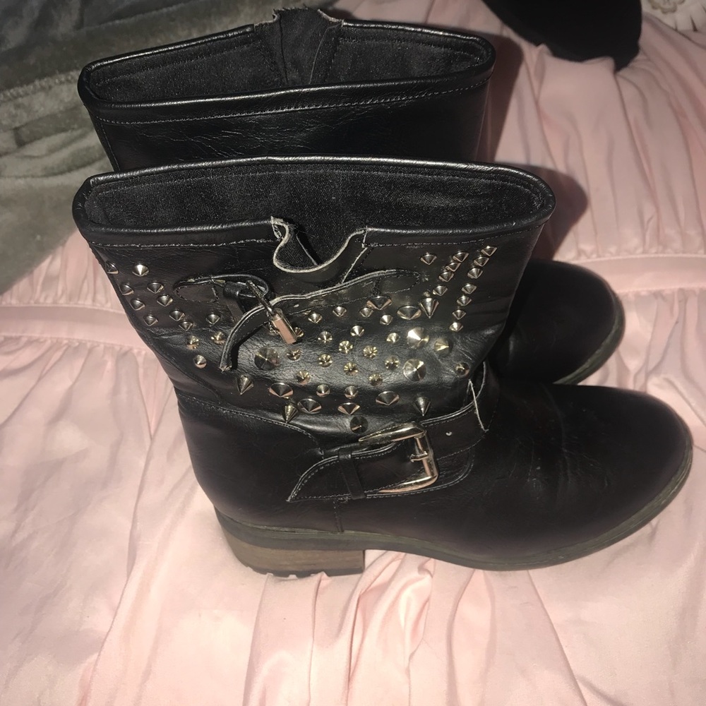 Women’s black studded boots, riding/biker boots